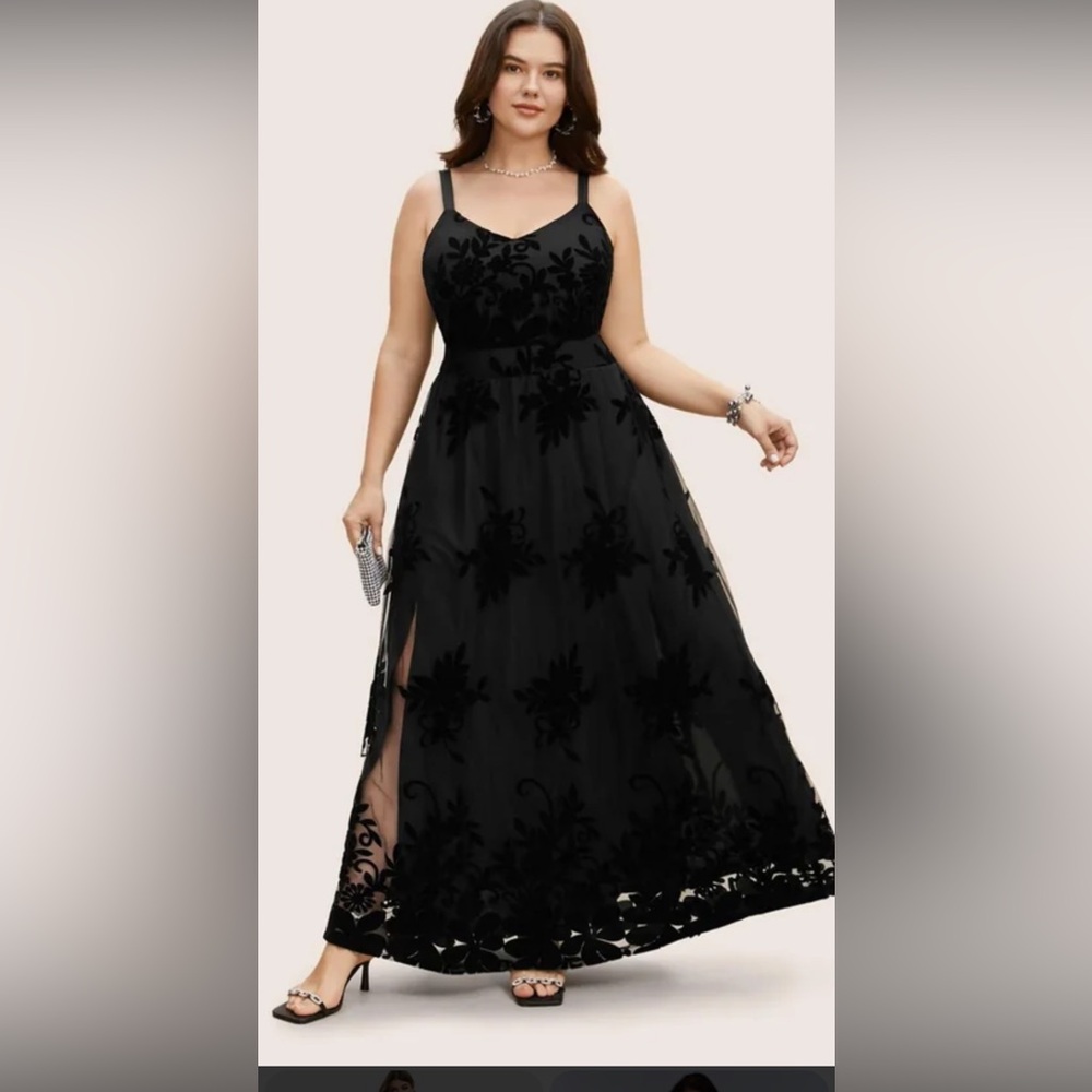 NWT Elegant Black Floral Tulle Velvet Maxi dress size 18/20 🌸🌹🌺 BMB Hall - Picture 3 of 3